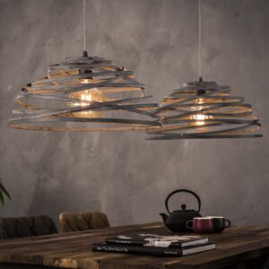 D - Hoyz - Hanglamp - 2xØ50 Halfronde Lampenkappen - Gedraaid Staaldraad