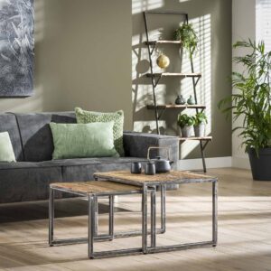 D - Hoektafel Grained - Set van 2 - 60x60x45 - Hout - Industrieel