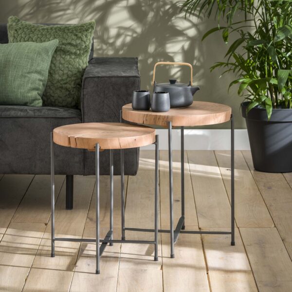 D - Hoyz - Bijzettafel Set van 2 - Ø42cm - Rond - Hout