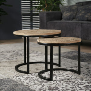 D - Hoyz - Bijzettafel set van 2 - Rond/Halfrond Frame - Bruin