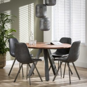 D - Eetkamertafel blad rond - Eettafel Acacia hout - Stalen Driepoot - 5 Personen - Ø120