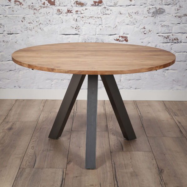 D - Eetkamertafel blad rond - Eettafel Acacia hout - Stalen Driepoot - 5 Personen - Ø120